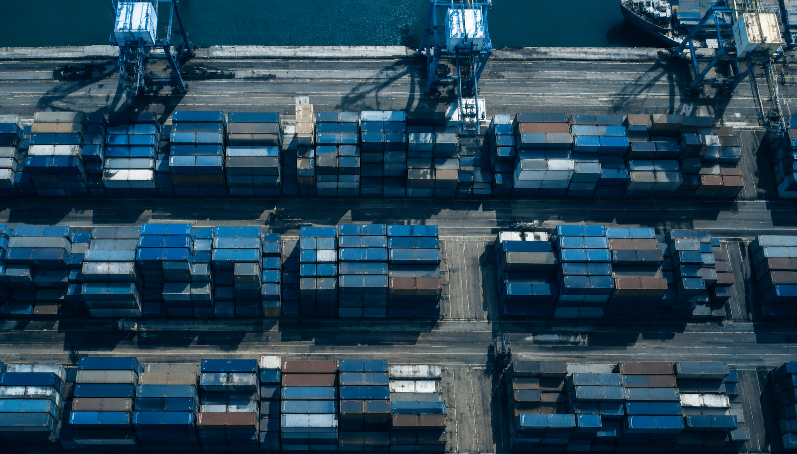 Aerial view of stacked containers at an Egyptian port